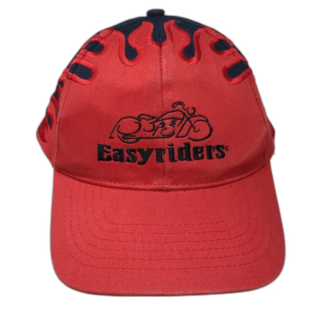 Easyriders Baseball Cap Red One Size Flame Graphic Embroidered Strapback Hat
